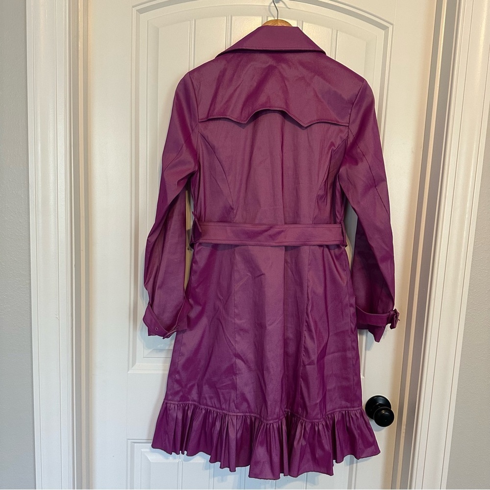 Samuel Dong Trench Coat Dress Ruffled Purple Magenta Bright Dopamine Size Small - Picture 5 of 8
